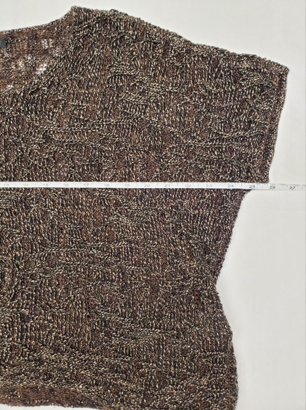 Eileen Fisher Brown Gold Metallic Linen Open Knit SweaterSize Small Italian Yarn - Picture 4 of 6